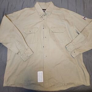 Bulwark Excel FR Flame Resistant Work Shirt Mens XL Khaki Tan Button Down SLU2KH